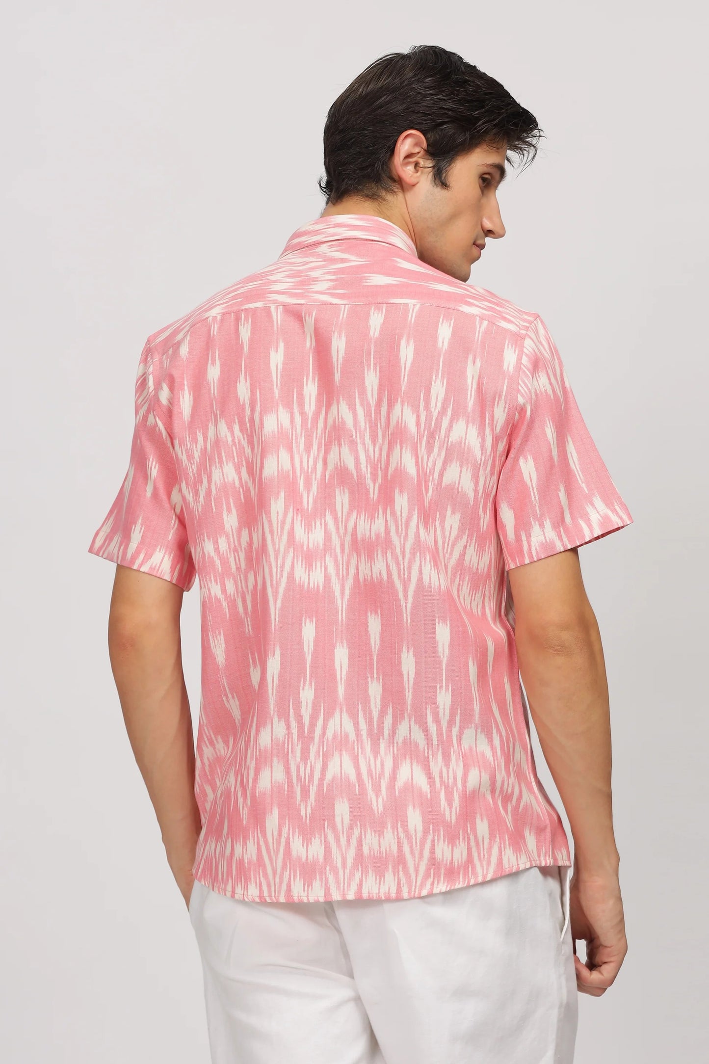 Premium Men's Pink Ikat Print Half Sleeve Casual Shirt