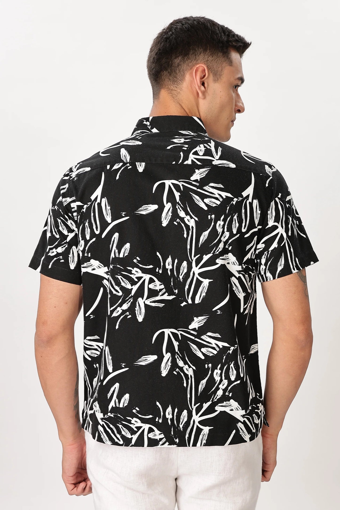 Premium Men's Black Abstract Print Cuban Collar Half Sleeve Casual Shirt