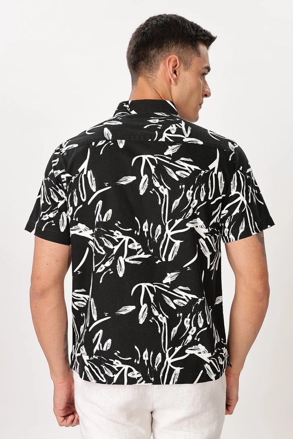 Premium Men's Black Abstract Print Cuban Collar Half Sleeve Casual Shirt